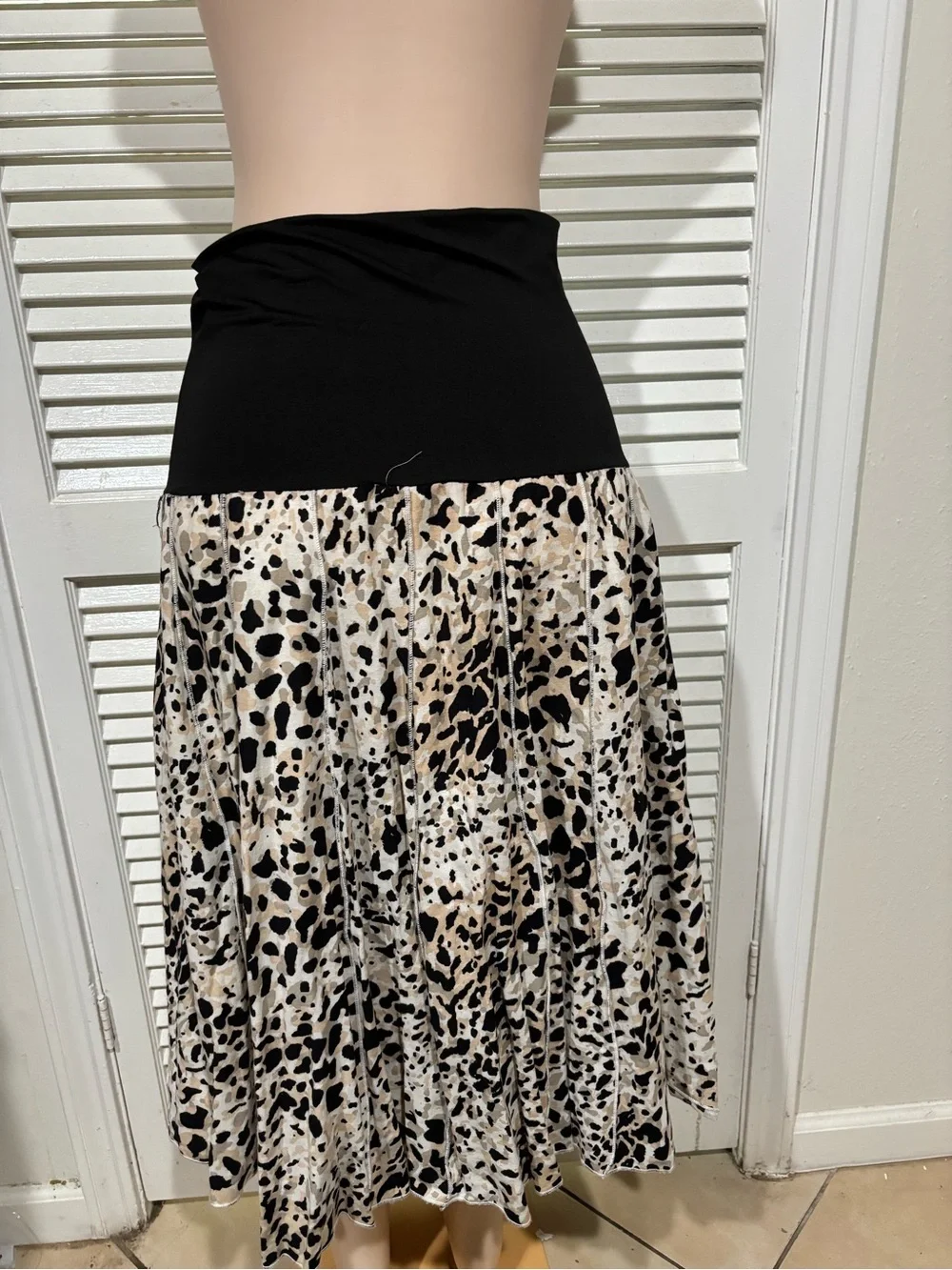 Carole Little Leopard Print Maxi Skirt with Black Waistband